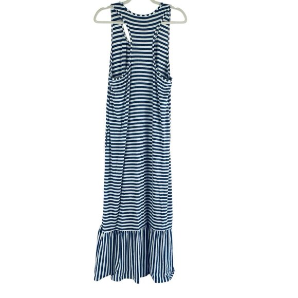 Tommy Bahama Maxi Dress Large? Blue White Stripe Coastal Resort Cruise Pockets - Picture 7 of 11